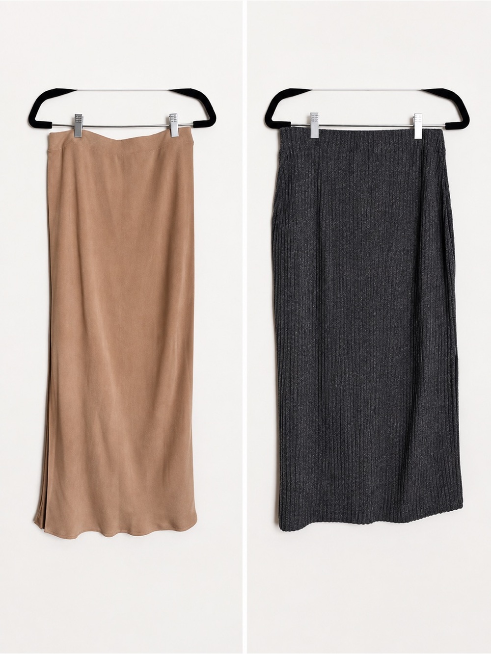2 Ribbed Midi Skirt BUNDLE set | Old Navy Beige + Gray | Size Medium